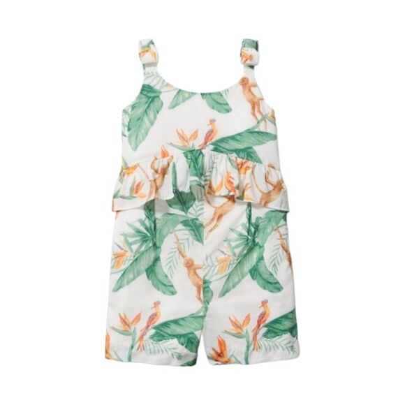 Janie and Jack Girl's Romper Paradise Palms Sz 3T Parrots Monkeys Jungle Summer - Picture 1 of 12